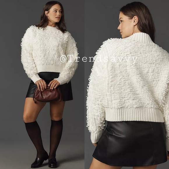 ANTHROPOLOGIE Callahan Mock Neck Loop Stitch Sweater Top Ivory Plus Size 2X NWT - Picture 1 of 6